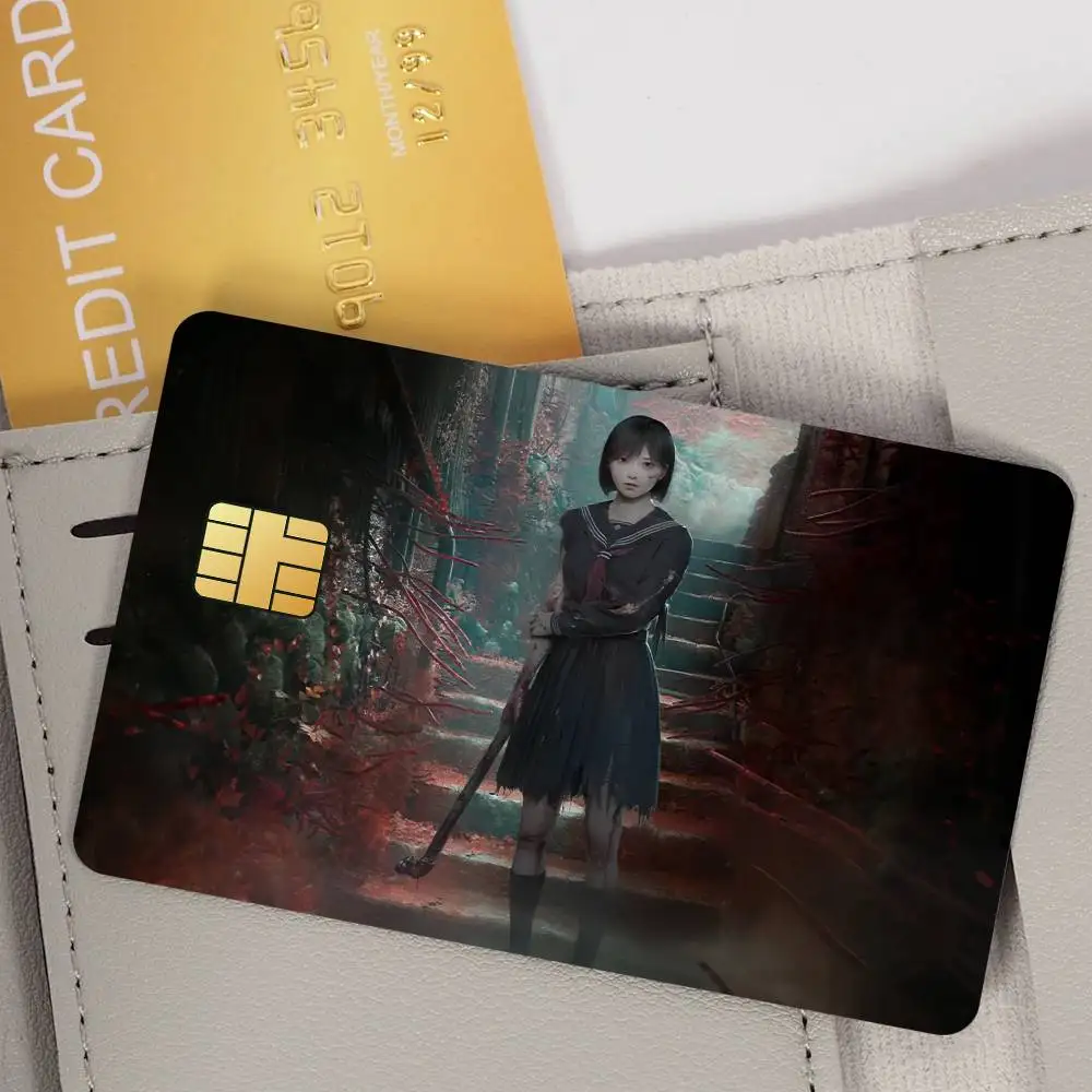 Game Poster Waterproof Film skin Cover 4PCS Credit S-SIlent Hill f Card stickers Debit Front Decoration Bank Subway Pass