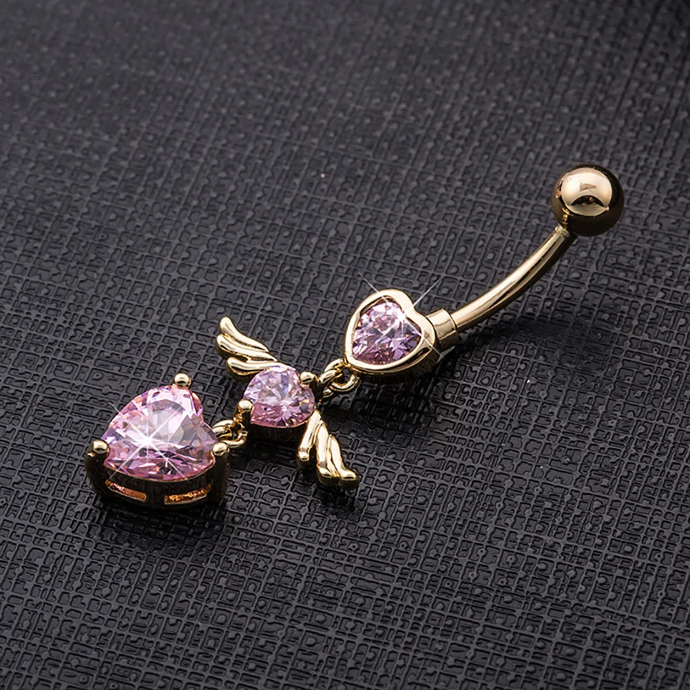 

3Pcs Stylish Heart Shaped Belly Button Rings with Wing Detail Navel Jewelry for Women Stainless Steel Piercing Ring Cool Eye