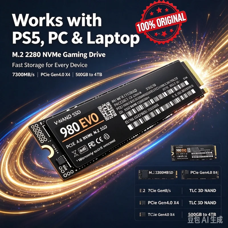 100% Original 980 EVO NVMe PCIe4.0 M.2 2280 SSD, Large Capacity Storage Disk Fast Boot for Gaming PC Notebook, 1TB 2TB 4TB