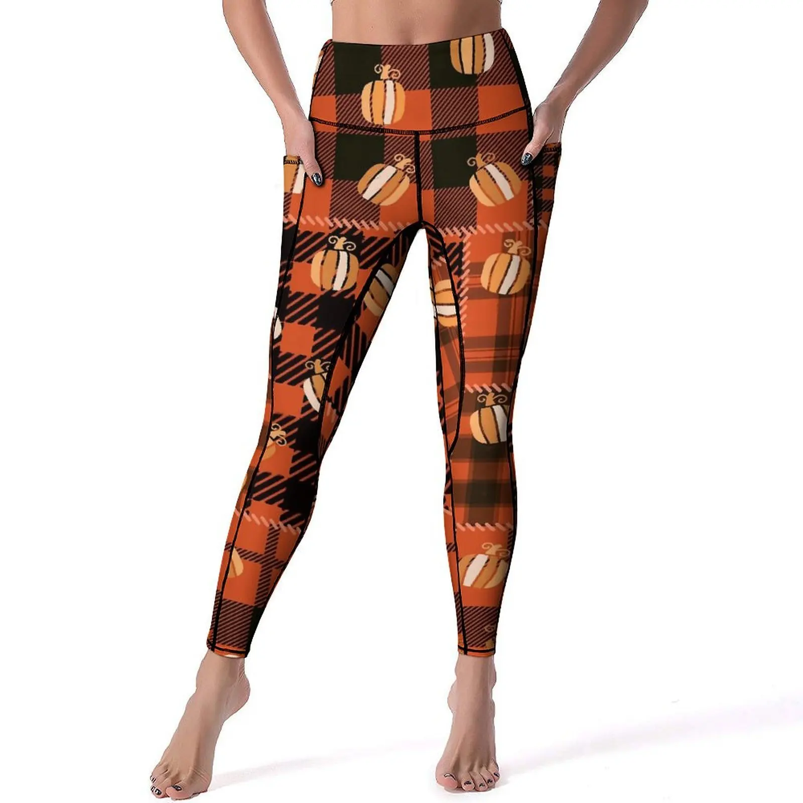 

Pumpkins for Halloween Leggings Sexy Orange Plaid Print Fitness Running Yoga Pants Push Up Elastic Sports Tights Sweet Leggins