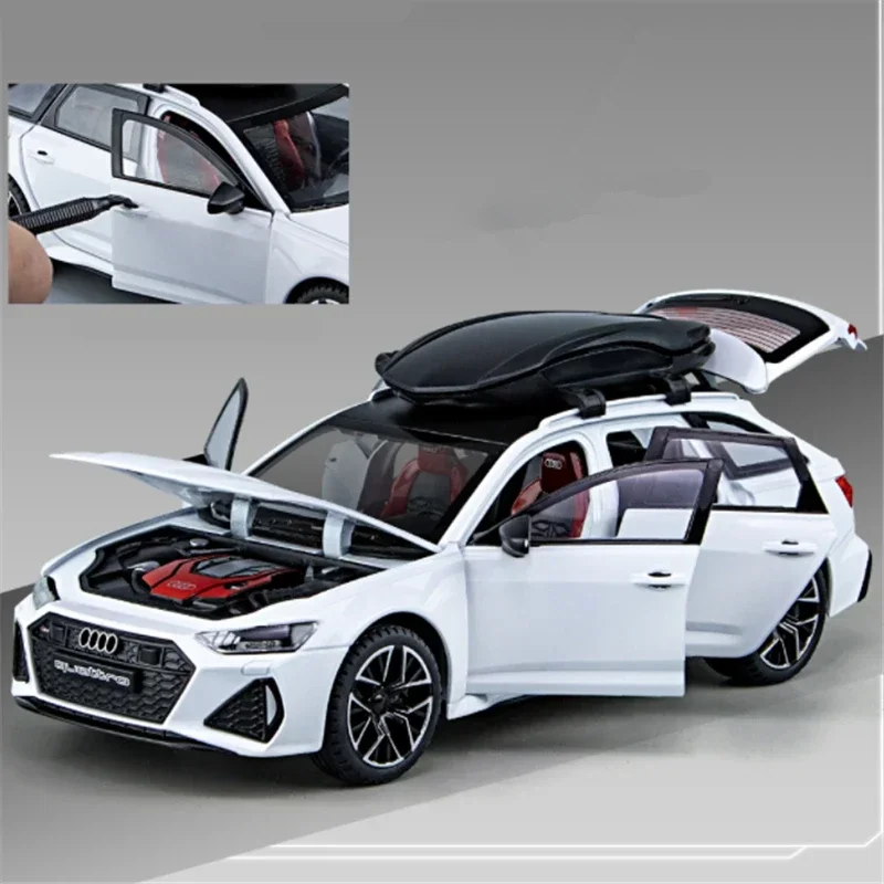 1/24 Audi RS6 Lega Avant Station Wagon Modello di auto Fonde sotto pressione Giocattolo in metallo Modello di auto sportiva Simulazione Suono e luce Giocattoli per bambini Regali