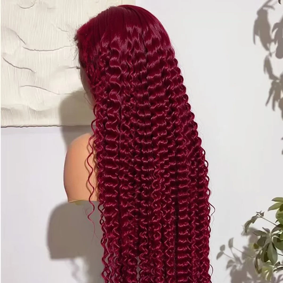 

Burgundy 99J Human Hair Deep Wave Wig 13x4 HD Lace Front Human Hair Wigs Peruvian Deep Curly Glueless Lace Closure Frontal Wigs