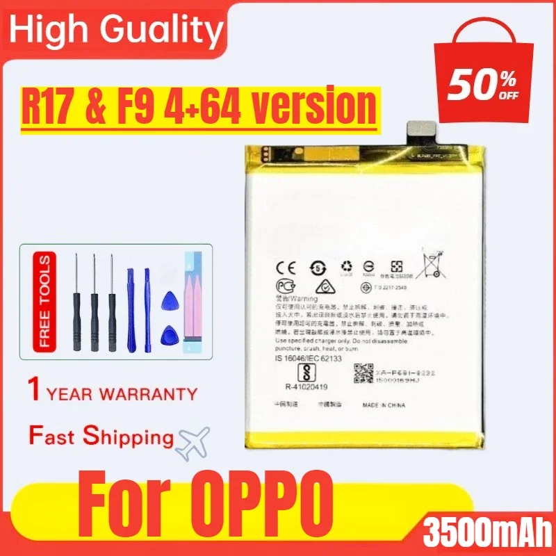 Applicable To OPPO R17/F9 (4 + 64G) Mobile Phone Battery BLP681  Real High Capacity Replacement Bateria Warranty One Year