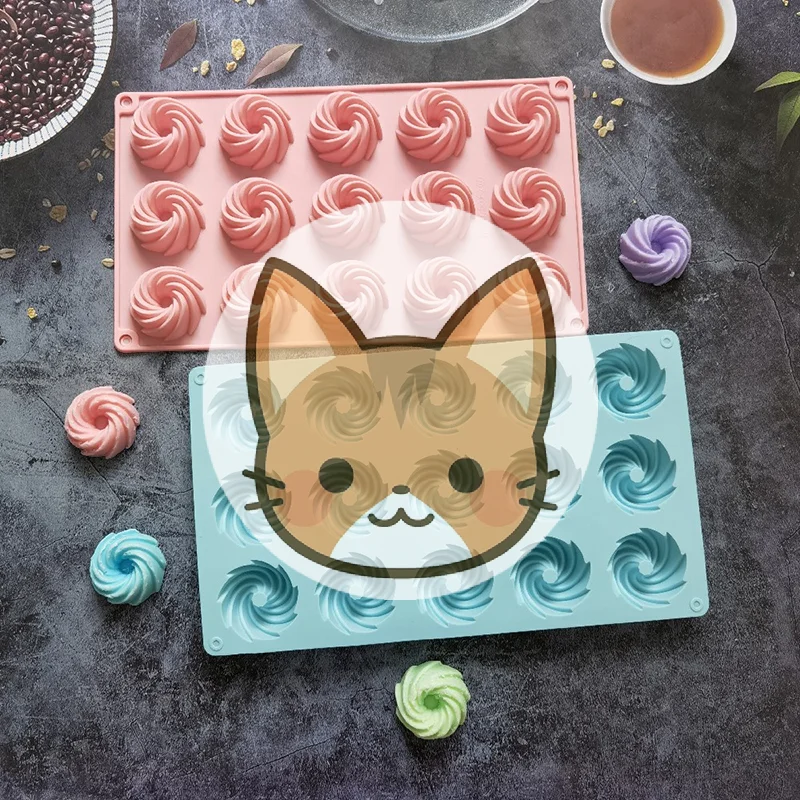 Donut Mold Silicone - 15-Loch Spiralform Silikon-Kuchenform Mousse-Dessert Backform Schokoladen-Donuts