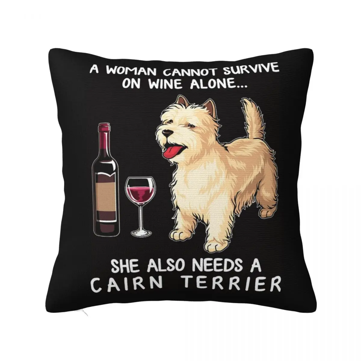 Cairn Terrier And Wine Funny Dog Fitted V Neck Square Pillowcase Pillow Cover Polyester Cushion Zip Throw Pillow for Living Room