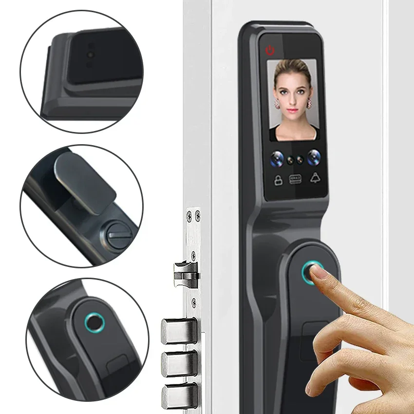 004 Tuya Wifi Fingerprint Recognition Smart Door Lock Cat Eye Automatic Face door lock with Camera Capture Function