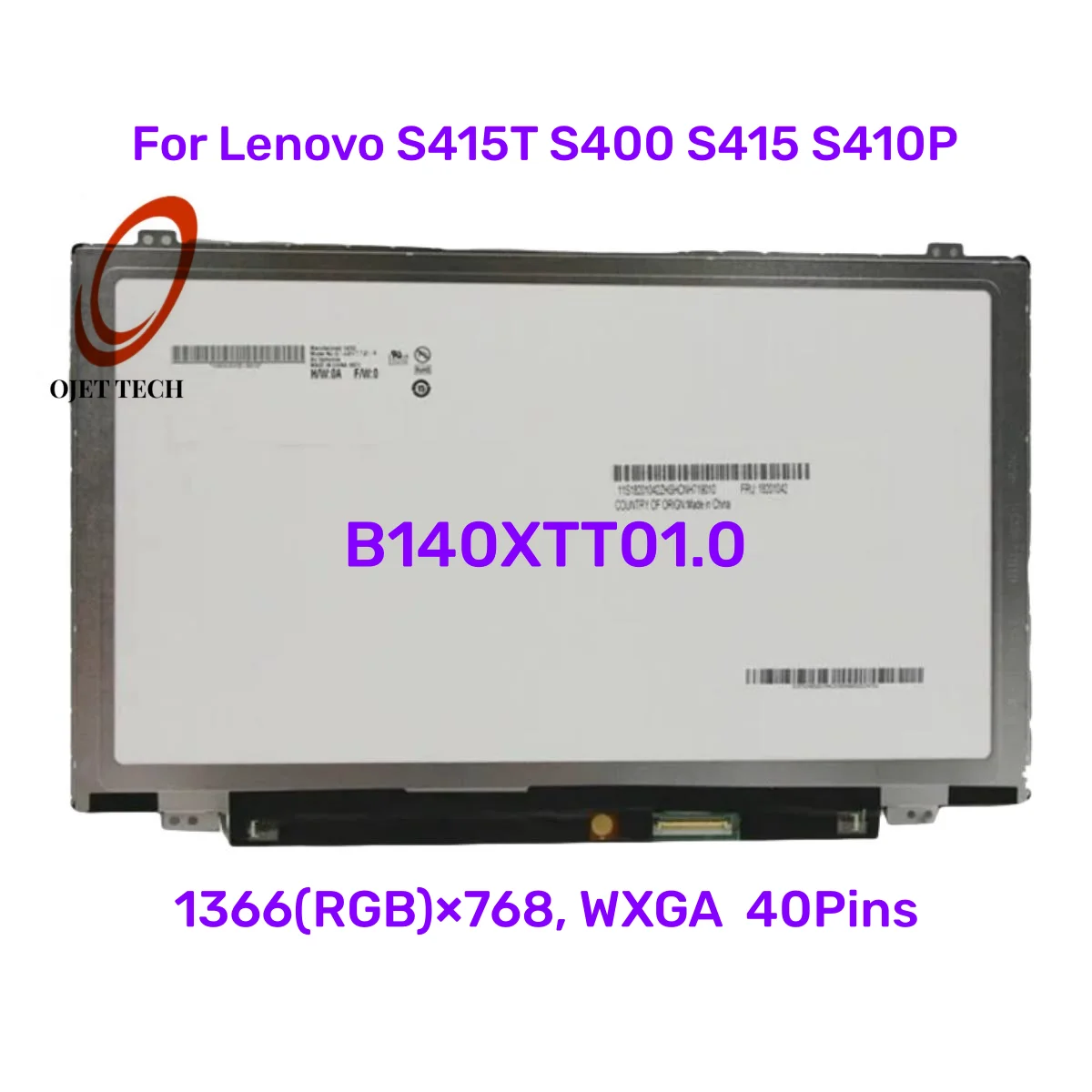 

B140XTT01.0 B140XTT01 With TOUCH Digitizer LED Display Laptop Screen 40pins For Lenovo S410P S400 S415