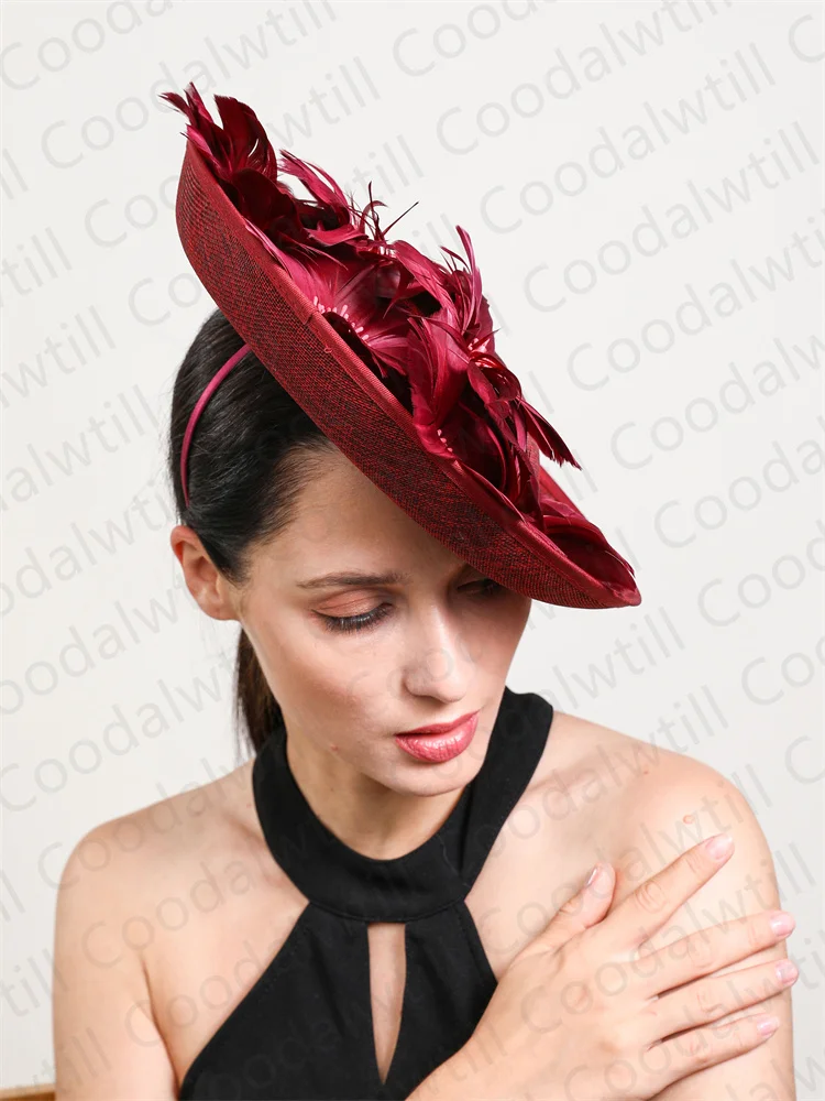 Royal Ascot Chic Fascinator Hat Women Elegant Feather Flower Pillbox Cap Hair Clip Bride Wedding Party Chapeau Cap Femme