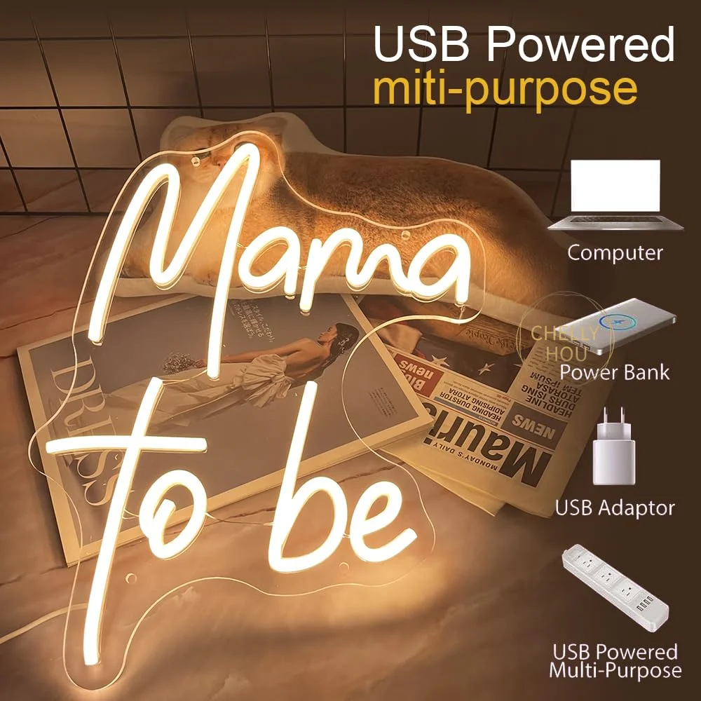 Mama To Be Neon Sign for Backdrop in Warm White Led Light Up Sign for Baby Shower Gender Reveal Party Welcome Baby