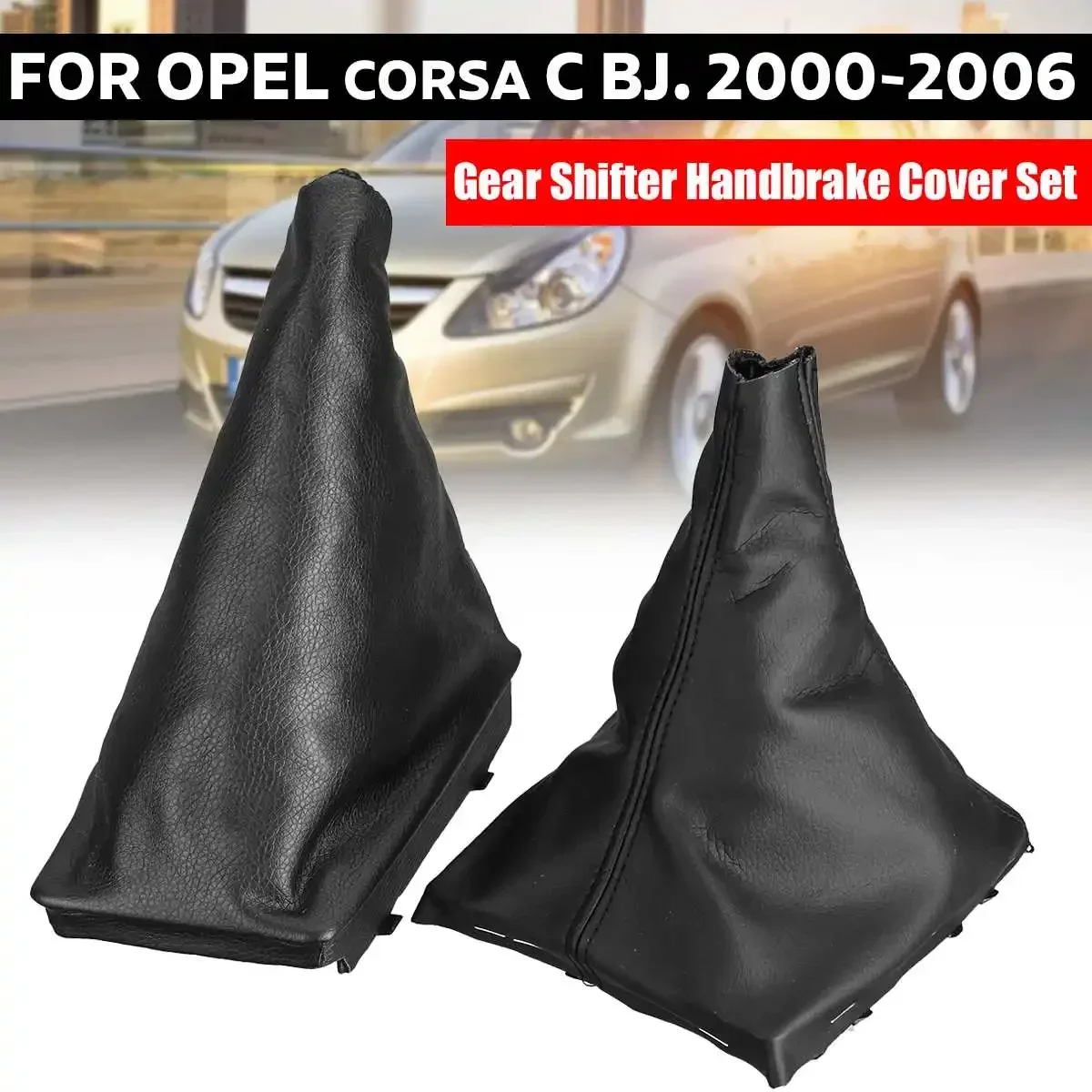 PU Leather Gear Shift Knob Gaiter Boot Cover w/Parking Handbrake Cover For Opel Corsa C 2000 2001 2002 2003 2004 2005 2006