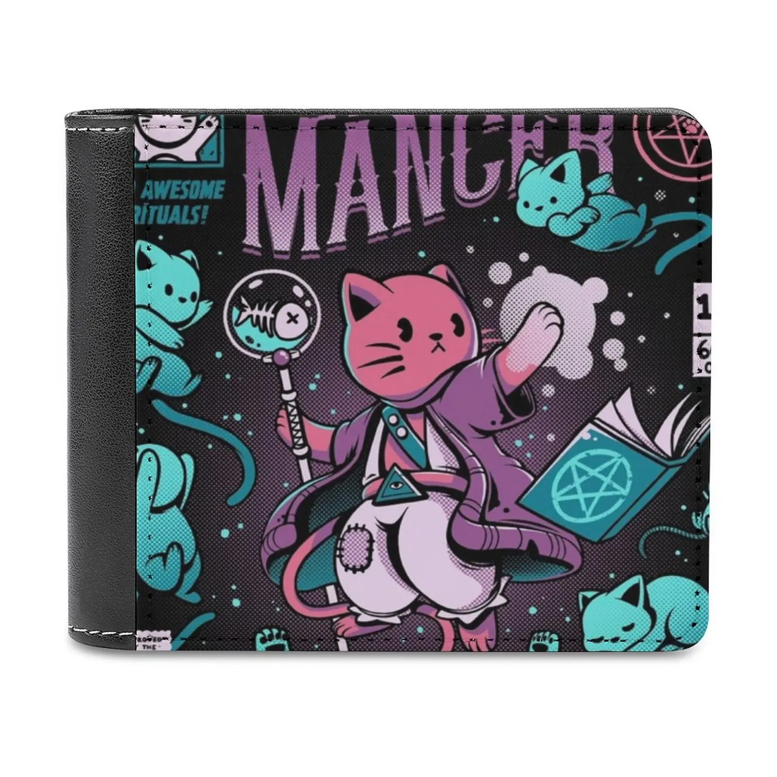 Nekomancer Men's Wallet Purses Wallets New Design Dollar Price Top Men Leather Wallet Cats Kitty Cute Comics Old Dead Spooky