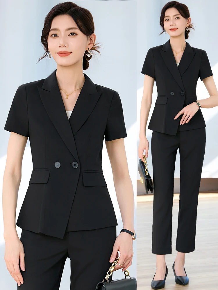 

Summer Thin Short Sleeve Suit Jacket Women's Professional Hotel Work Uniform Polyester Fiber Commute Style Business Suit