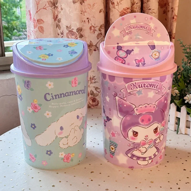 

Cartoon Desktop Trash Can Kawaii Kuromi Melody Cinnamoroll Cute Flip Cover Paper Basket For Bedroom Room Decor