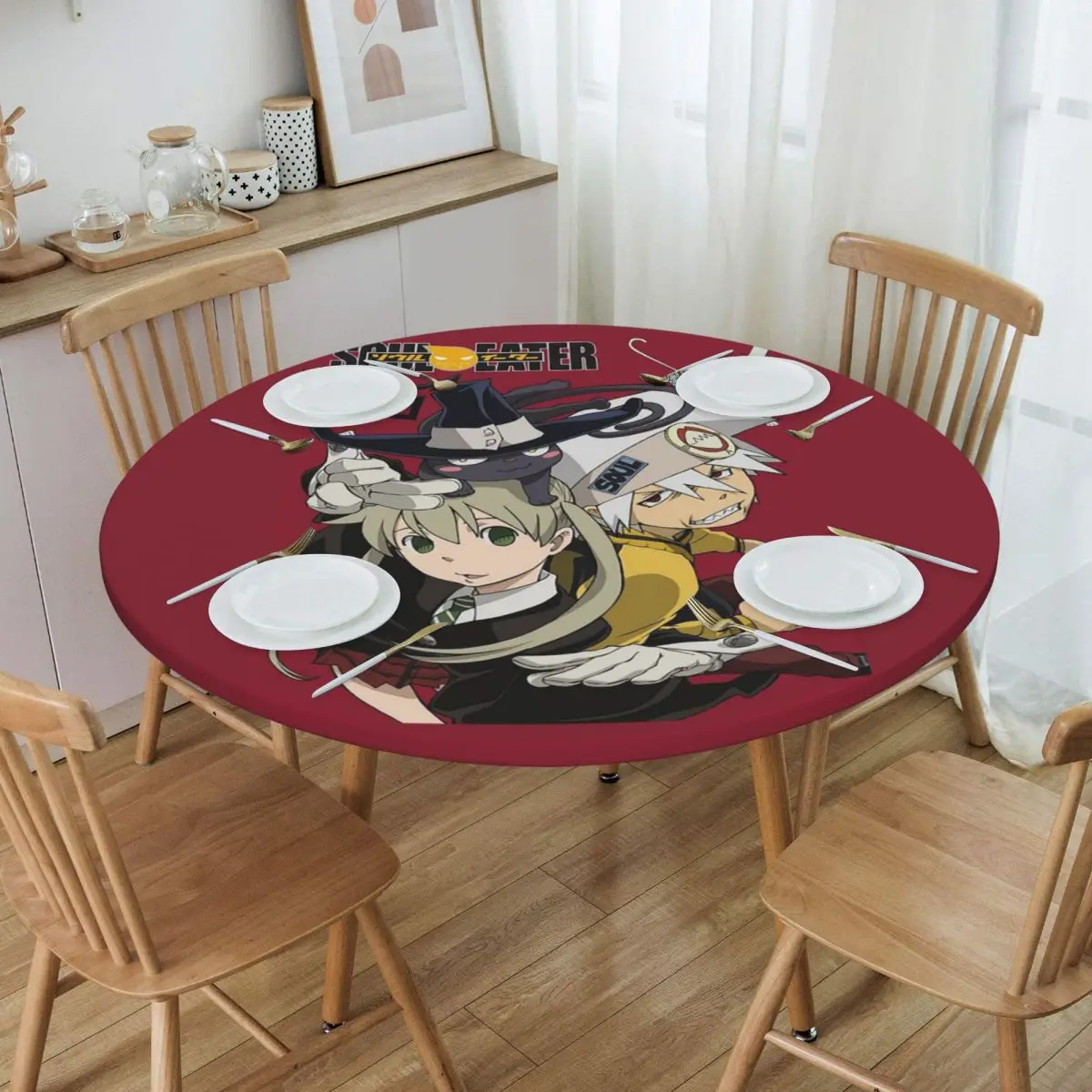 Soul Eater Anime Waterproof Round Tablecloth Oilproof Table Cloth for Kitchen Events Dining Table Cover