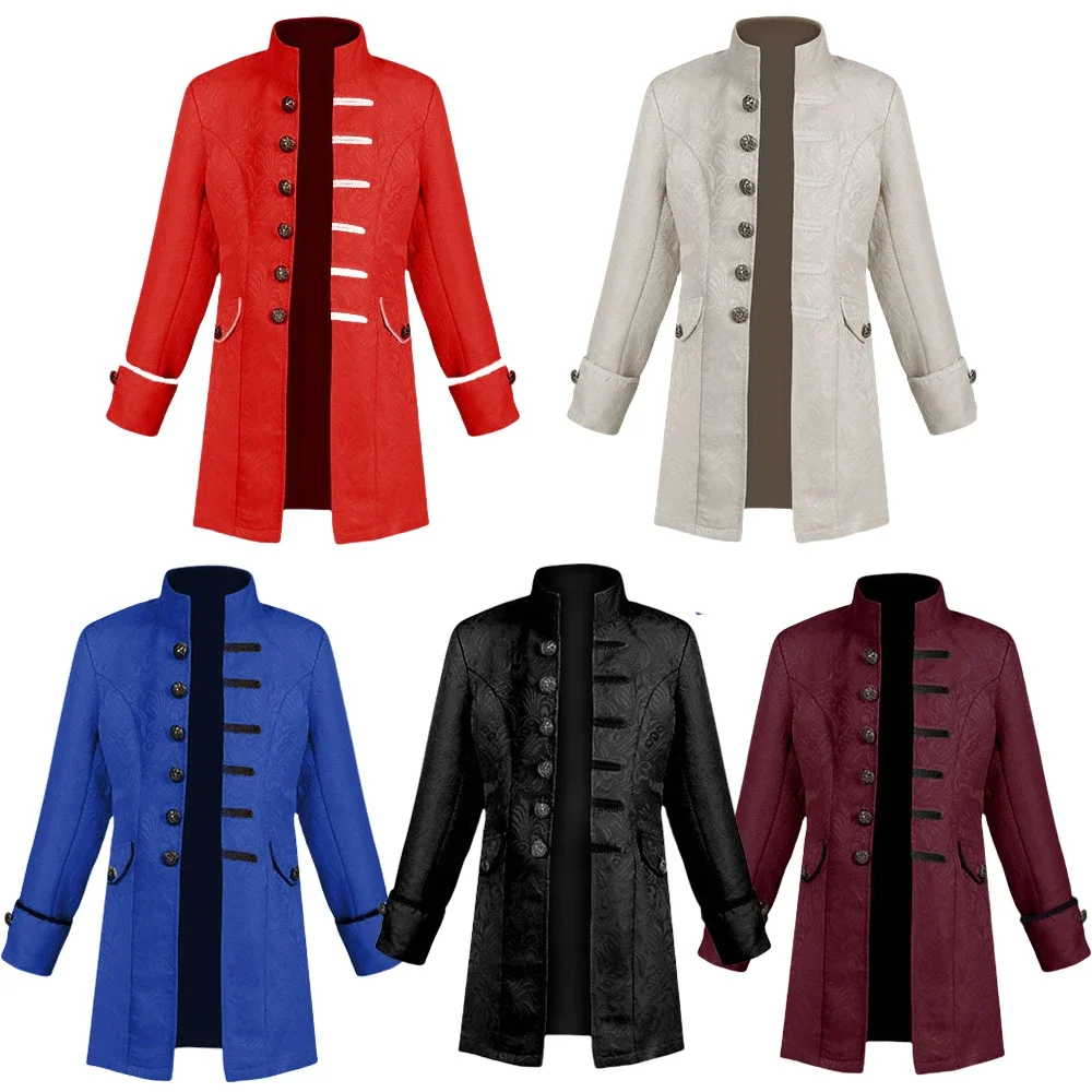 Giacca medievale Costume Ragazzi Principe Jacquard Colletto alla coreana Larp Vicking Cappotto giacca da spettacolo vittoriano rinascimentale