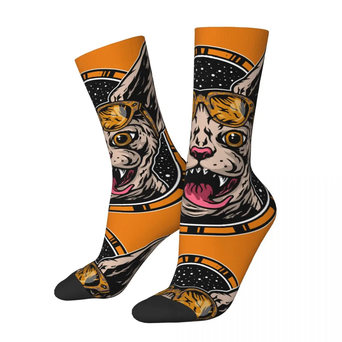 

Funny Crazy compression Cool Sock for Men Hip Hop Harajuku Sphynx Hairless Cat Cute Happy Quality Pattern Printed Boys Crew Sock