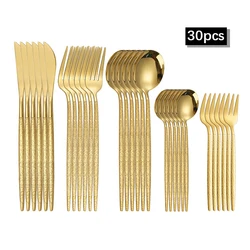 30pcs Gold hammered cutlery set, stainless steel steak cutlery, coffee spoon, teaspoon cutlery, dishwasher safe, beautiful