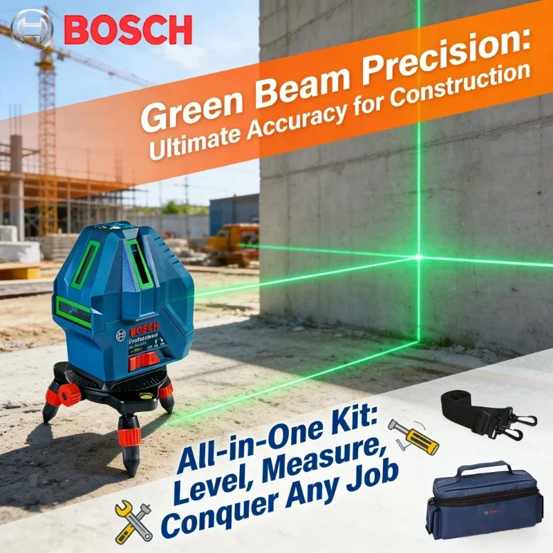 Bosch GLL 50-15 XG Green Laser Level 5-Line Cross with Plumb Point Self-Leveling 15m Professional Laser Tool