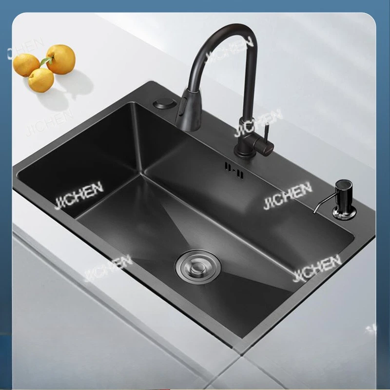

JC [Cross-border Direct Supply] Nano Black Stainless Steel Sink Large Single Sink Household Kitchen Dishwasher Vegetable Basin