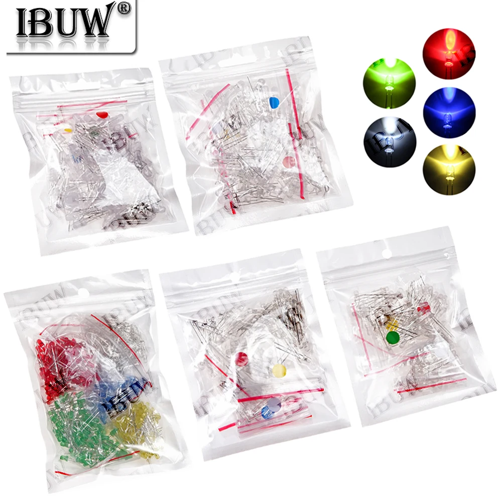 

3MM 5MM Light Emitting Diodes Electronics Kit F3 F5 LED Diode Assorted Kit White Green Red Blue Yellow Orange Luminous LED