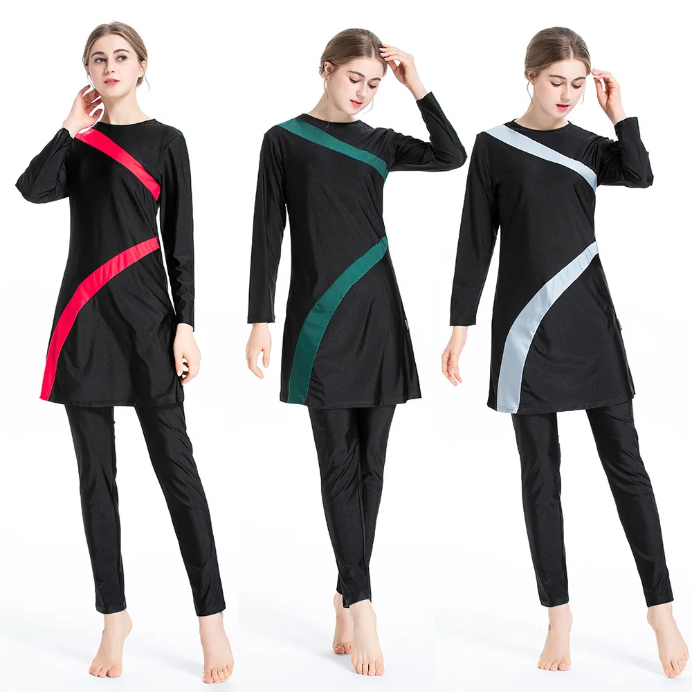 6XL Modest Muslim Swimsuit Print Two-piece Bathing Suit for Women with Long Sleeve UV Protection Burkini Muslim Swimwear 2022