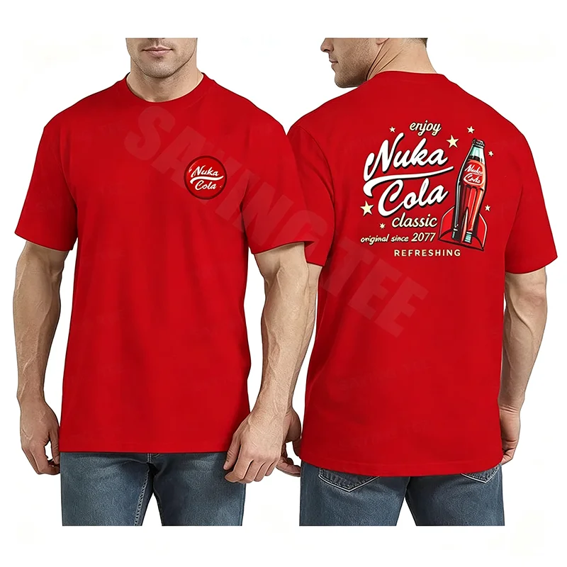 Nuka Cola Unisex-T-Shirt aus weicher Baumwolle, Videospiel-Zap-That-Thirst-Vintage-T-Shirt, roter Text, Nuka Cola-Kreis-Grafik, Persönlichkeits-Outfit – Detail 4
