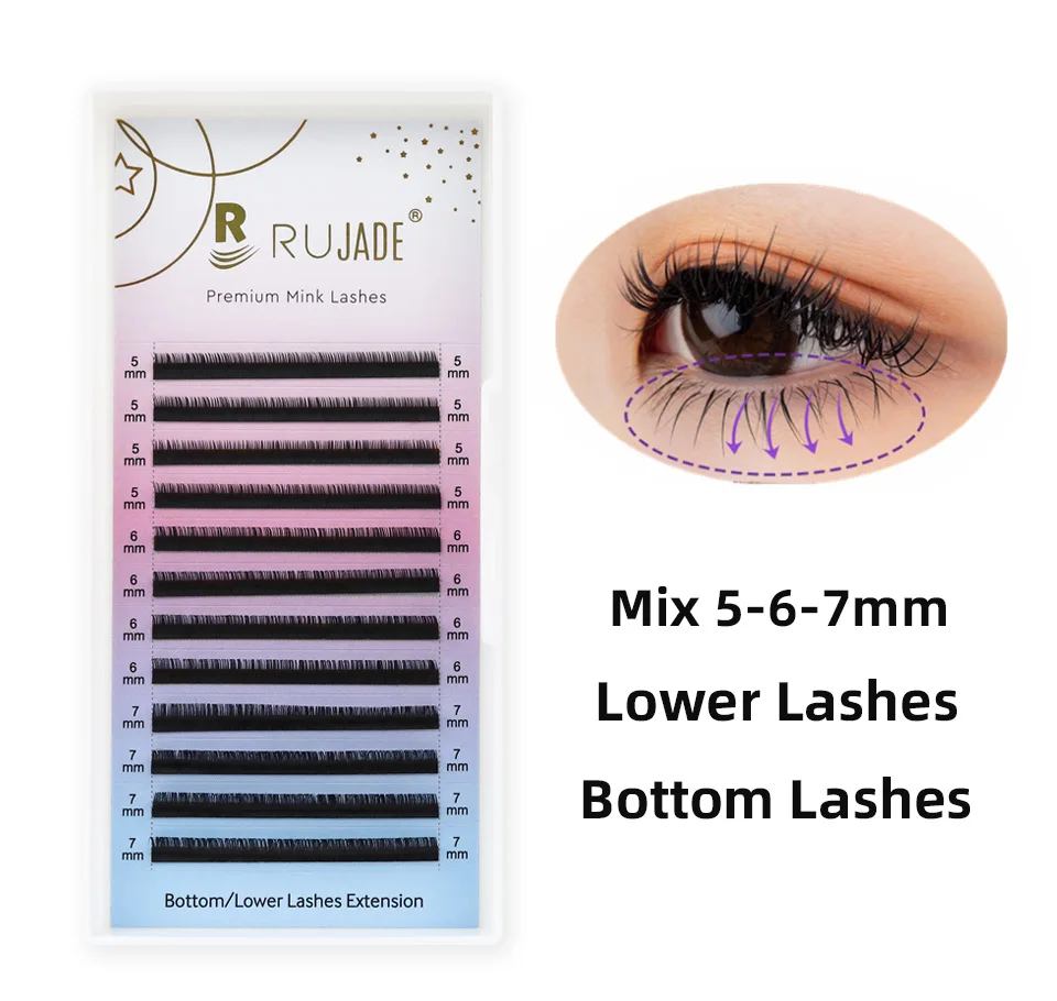 Rujade Lower Lashes 5mm 6mm 7mm B Curl Individual Bottom Eyelash Extension Matte Black Short Faux Mink Volume Lash Tray Supplies