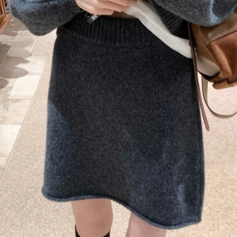 Korean Style Women Autumn Winter Knit Skirt High Waist A Line Mini Skirt Slim Petite Casual Bottom