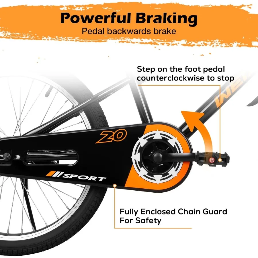 16 20-Zoll-Fahrräder für Jungen und Mädchen im Alter von 412 Jahren, BMX-Stil, Fahrrad mit verstellbarem Sitz, Stützrädern vorne und hinten