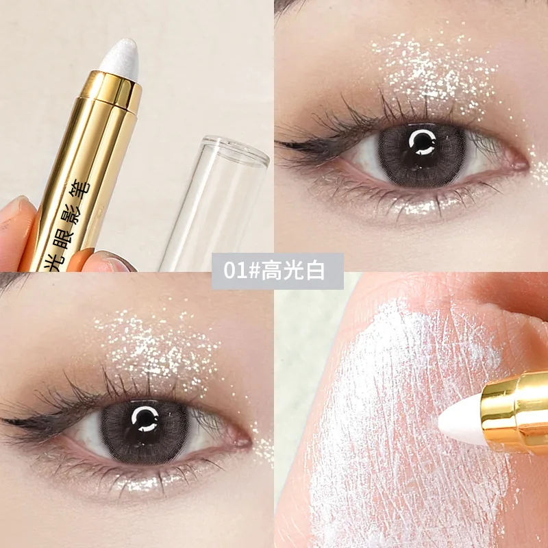 Sombra em bastão de dupla face – iluminador e caneta iluminadora com brilho perolado e acabamento fosco, maquiagem brilhante de longa duração para os olhos
