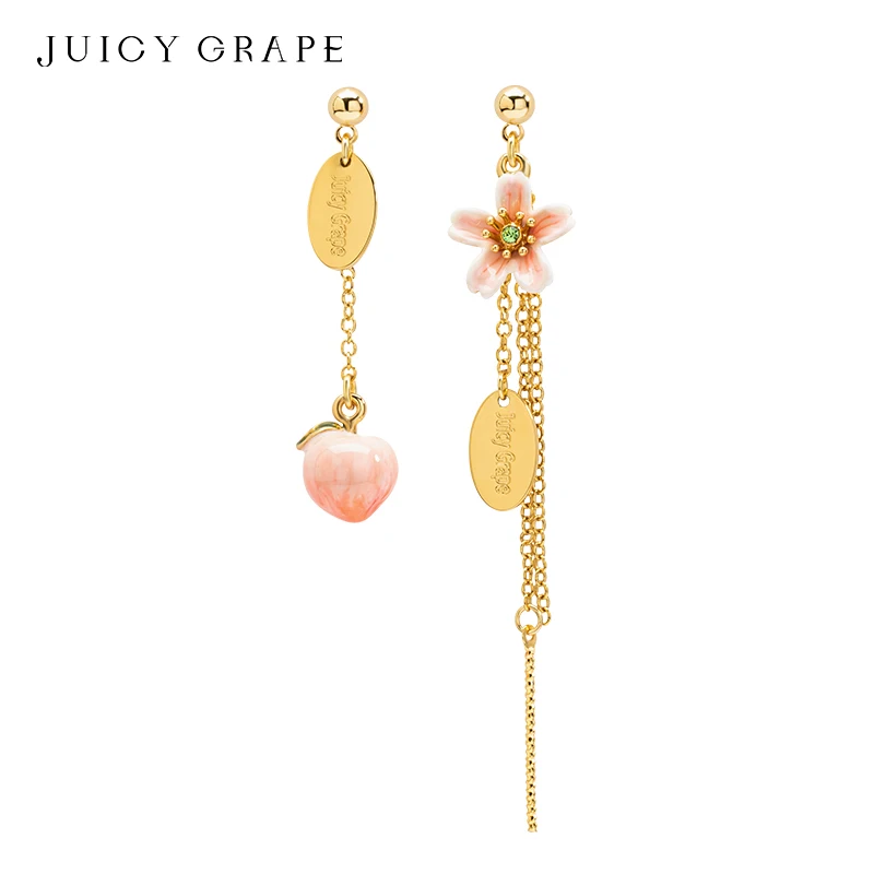 

JUICY GRAPE S925 Sterling Silver Earrings For Women Delicate Blooming Peach Flower and Water Peach Enamel Party Fine Jewelry