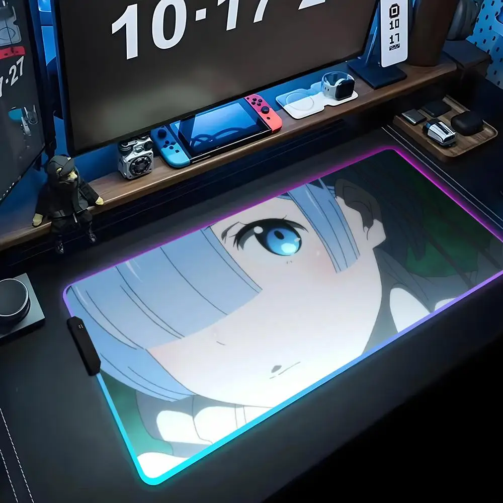 

rem Mouse Pad RGB Gaming Mousepad Big LED Pad PC Desk Mat Luminous Mouse Pad Large Keyboard Mats Table Rug With Backlit