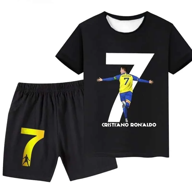 2026 New Summer Ronaldo Head Print #7 Adult and Children's T-shirt Set 3D Short Sleeve Shorts Boys and Girls Gift Football Shirt