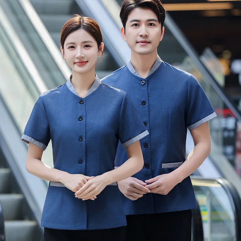 

Hotel Room Cleaning Staff Uniform Short Sleeve Mall Sales Office Property Cleaning Auntie Workwear Set Unisex
