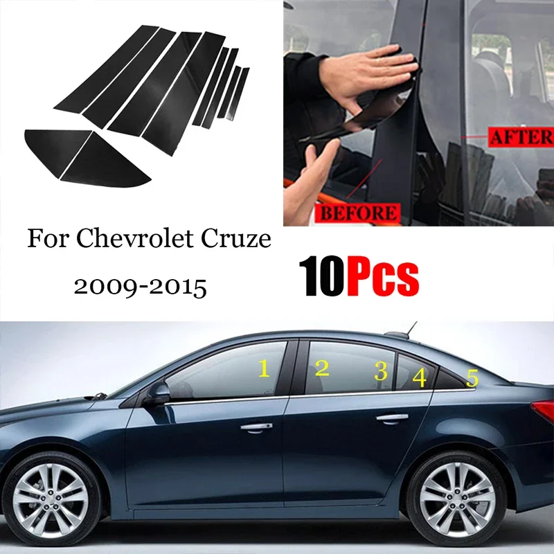 

For Chevrolet Cruze Sedan 2009-2015 Car Door Window Middle Column Trim Protection PC Black Strip Stickers Decoration 10PCS