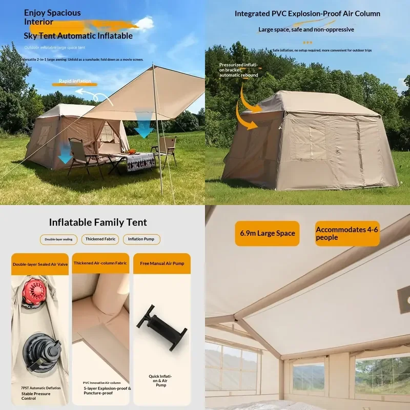 Outdoor Camping Four-season Manual Assembly Multi-Person Waterproof 210D Oxford Roof Inflatable Tent