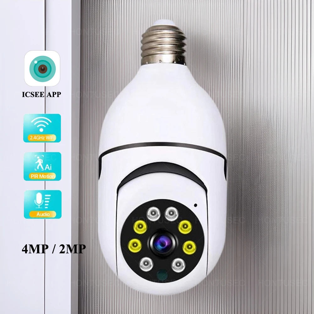 

ICSEE E27 Wifi Bulb Camera 4MP Wifi PTZ Colorful Night Vision Two Way Audio Baby Monitor Auto Tracking Security Camera System