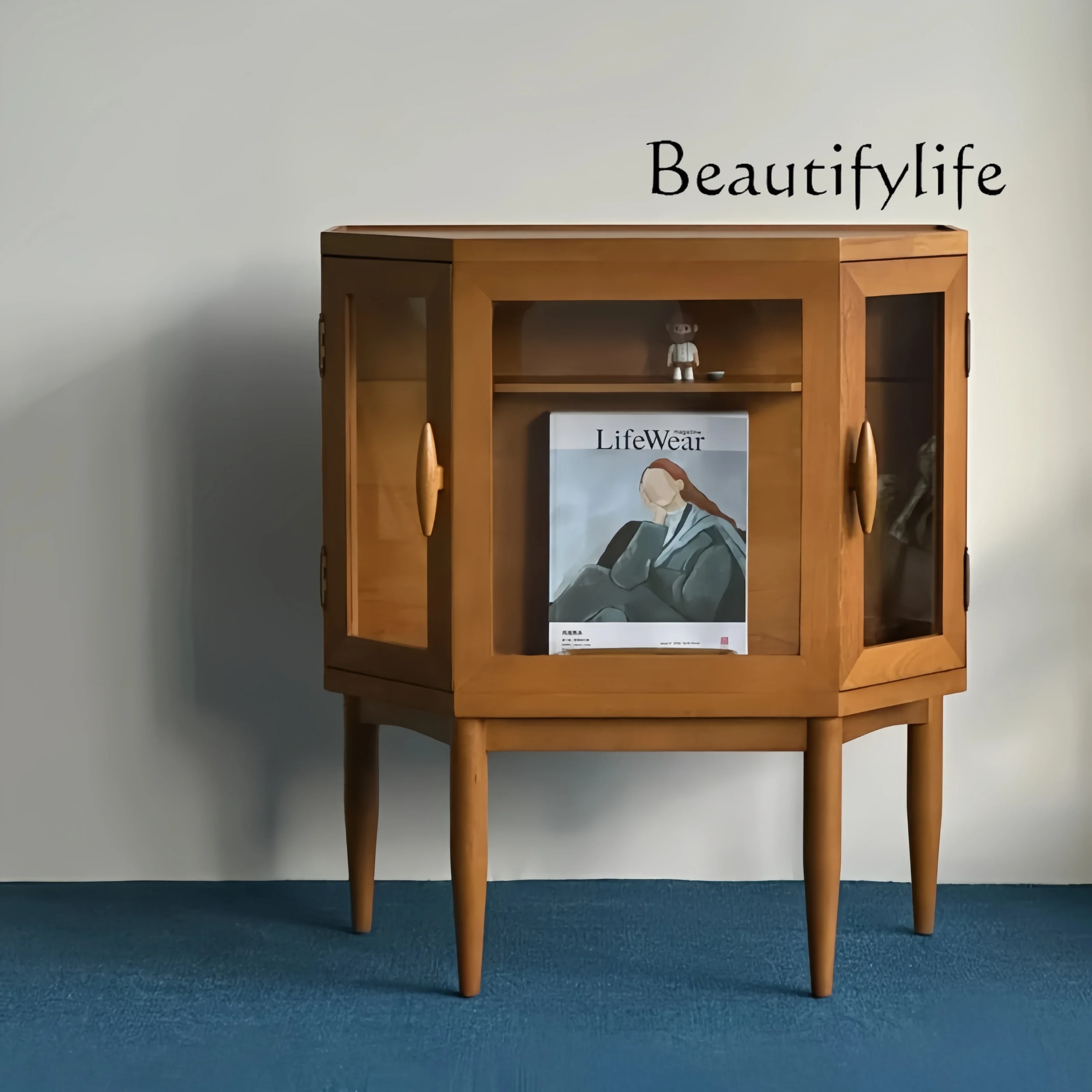 

BX Medieval Solid Wood Hexagonal Display Cabinet Home Living Room Designer Retro Style Locker Storage Cabinet