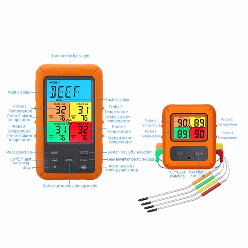 Digital Barbecue Meat Thermometer For Oven Thermomet With Timer 4 Probes Temperature Alarm Kitchen Thermometer