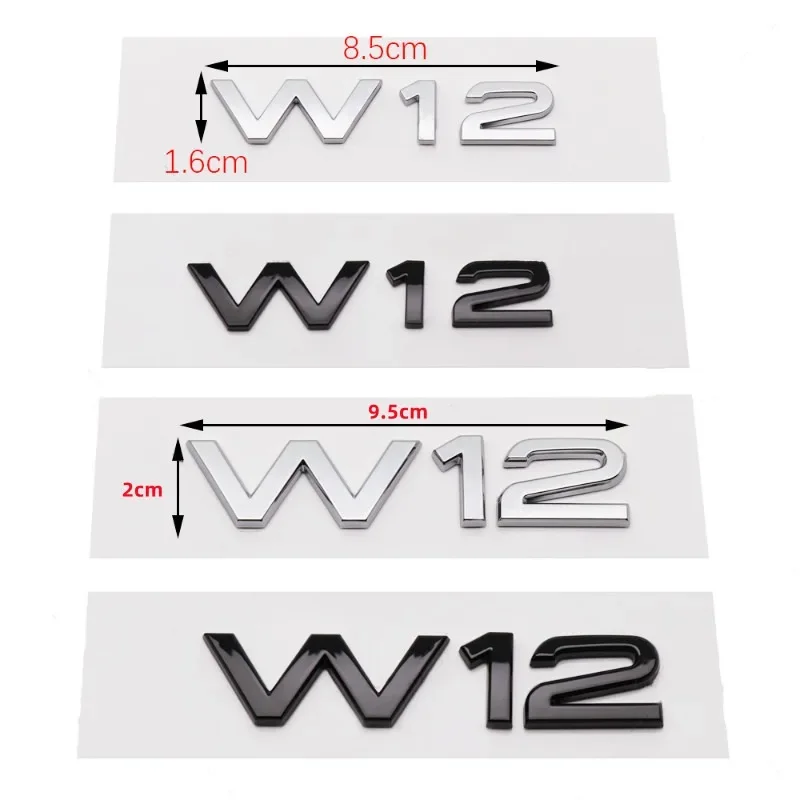 3D ABS Chrome Black W12 Letters Logo Car Body Rear Trunk Emblem Badge Sticker Decals For Audi A6 A7 A8 A8L Q7 S6 S8 RS6 RS8