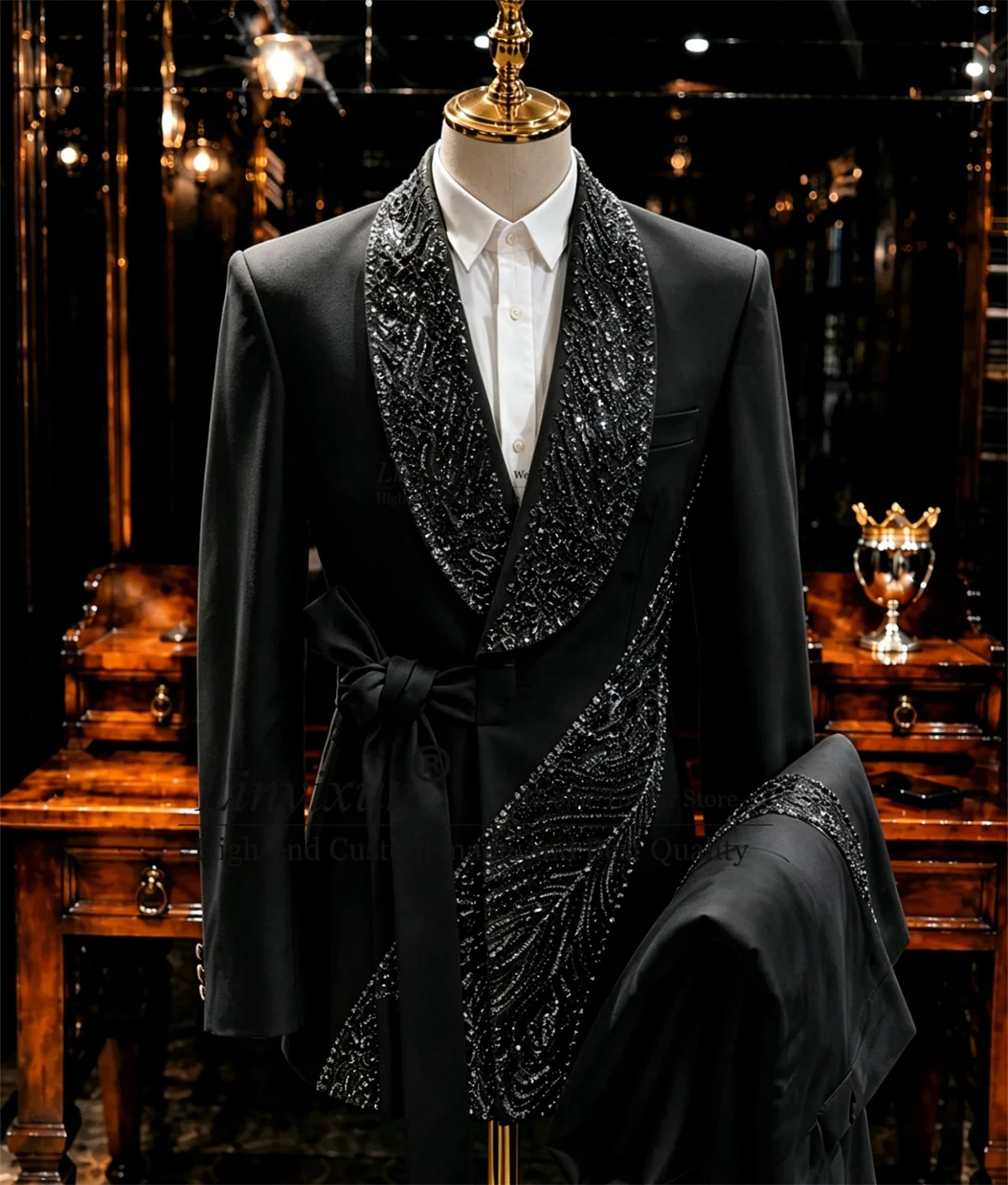 Sparkly Jewelry Diamond Men Suits Customized Slim Fit Party Costume Homme Groom Wedding Tuxedos 2 Pieces Sets Male Prom Clothes
