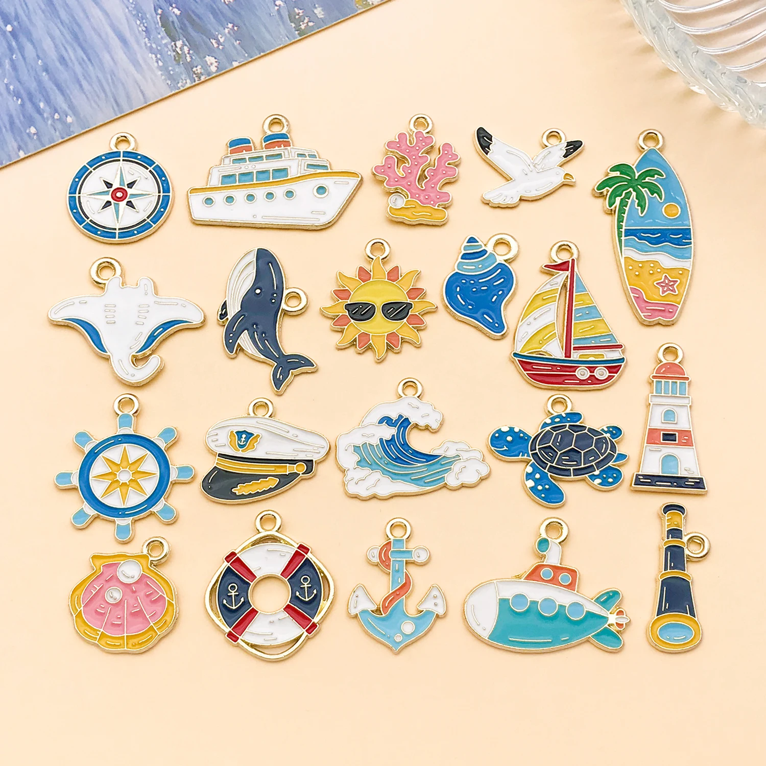 10/20pcs Anchor Lifebuoy Rudder Sailboat Lighthouse Enamel Charms for DIY Earrings Necklace Jewelry Making Pendants Accessory