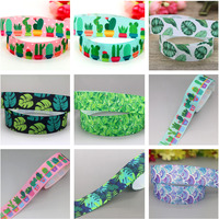 DHK 50yards Cactus Leaf Printed Grosgrain Ribbon Accessories Headwear Decoration Collar DIY Sewing Craft S2557