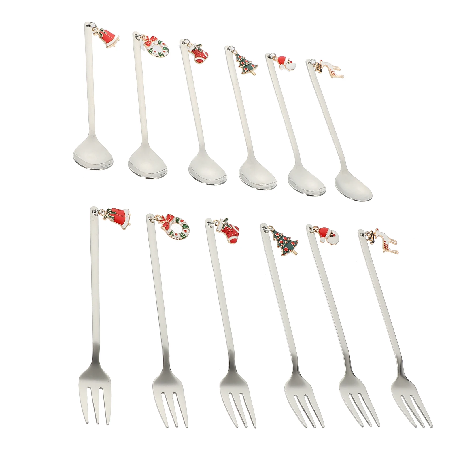 Stainless Steel Cutlery Set 10pcs Silverware Forks Spoons Dessert Coffee Stirring Tableware Christmas Themed