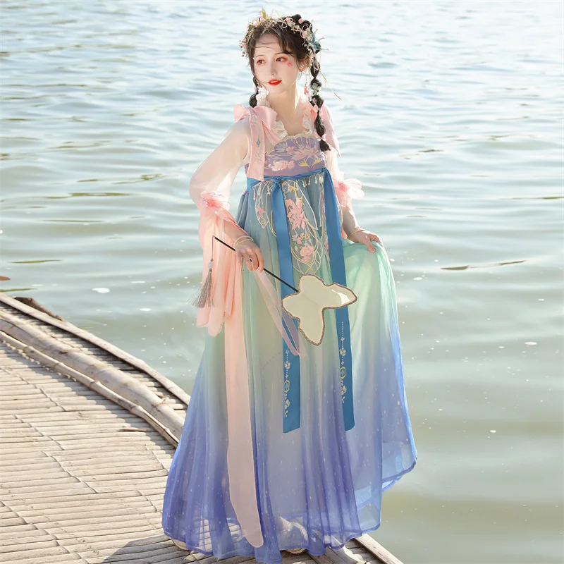 Robe de la dynastie Tang Han 152 Hanfu pour femmes, jupe Qi sur la poitrine, style super nickel é, robe de prairie, Y19, nouveau, printemps et été, NT29, 2024