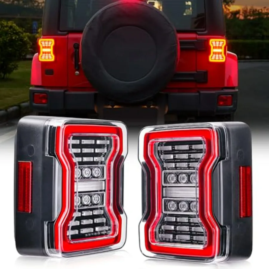 LED Tail Lights Replacement for Wrangler JK JKU 2007-2018 Rear Brake Taillights with Turn Signal Running lights Reverse Lights