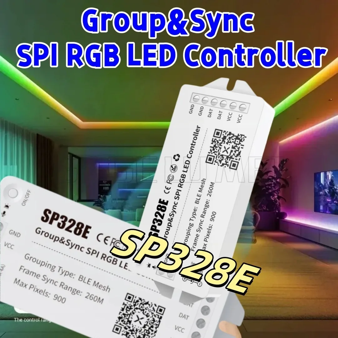 DC5-24V SP328E LED Light Strip Group & Sync SPI RGB LED Controller Bluetooth Compatible with all SPI led strip lights DIY Mode