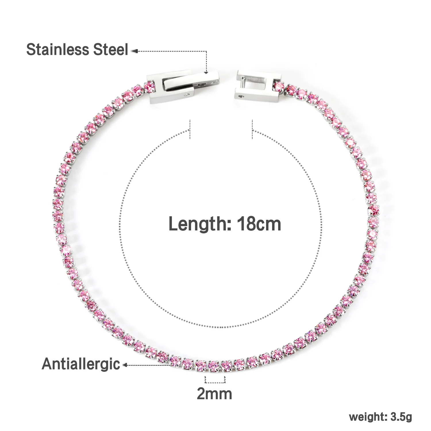 ASONSTEEL 2/3mm Bracelets Stainless Steel Colorful Cubic Zirconia Charm Chains Bracelets Crystal Delicate Bling Wedding Jewelry image 3