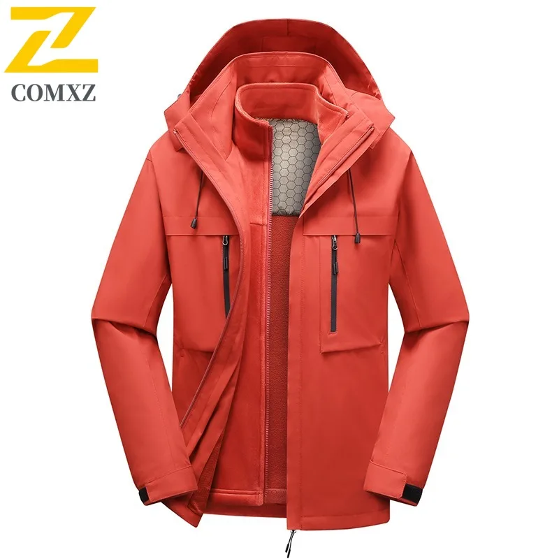 سترة تسلق الجبال الخارجية COMXZ للرجال سميكة مقاومة للرياح سترة دافئة بسيطة بقلنسوة مريحة ومقاومة للبرودة ملابس خارجية شتوية #5