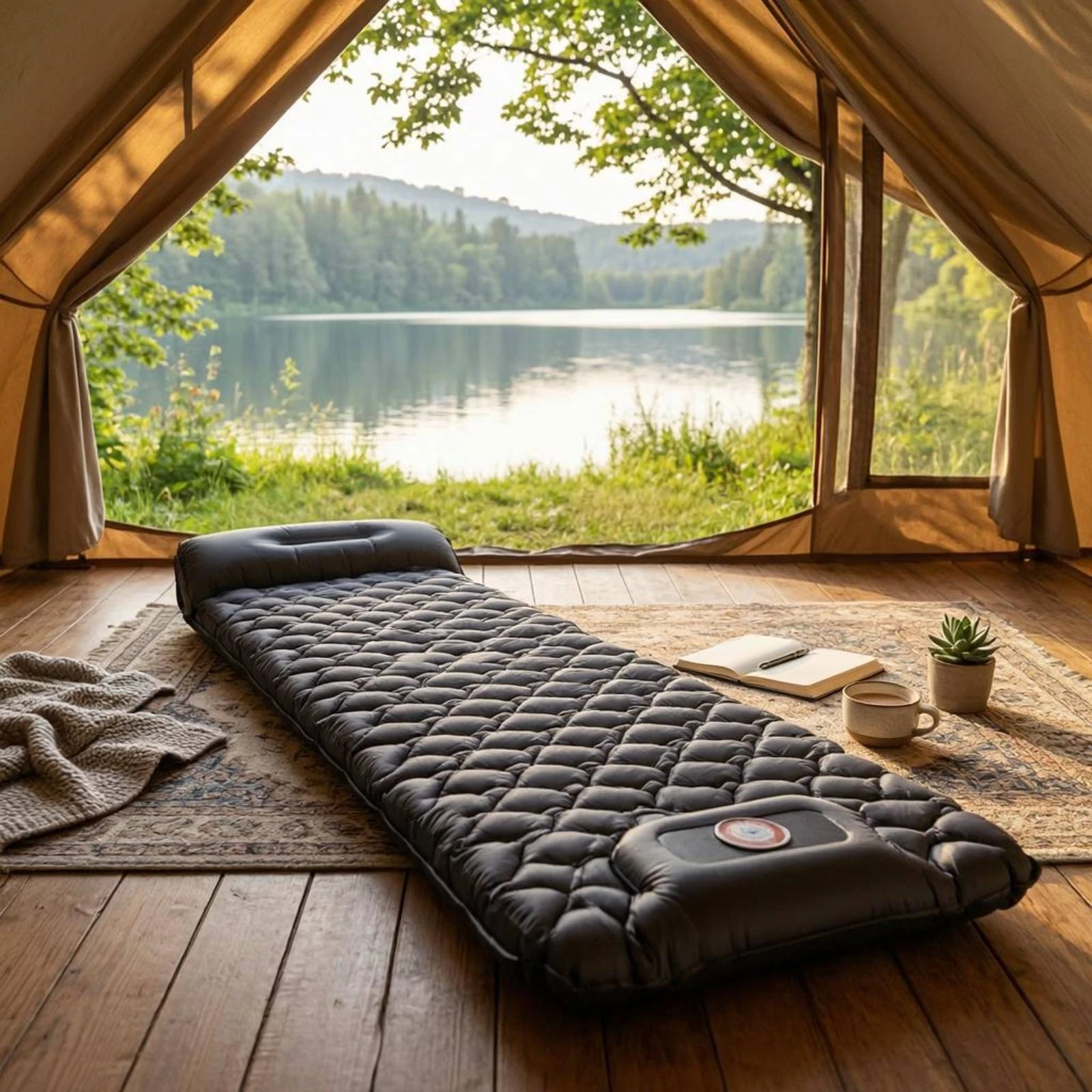

Inflatable Sleeping Pad Quilted Camping Air Mattress Sleep Pad Pillow TPU Camping Sleeping Mat Compact